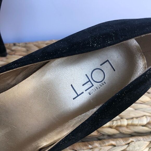 Ann Taylor Loft Black Velveteen Gold Glitter Heels - Picture 7 of 14